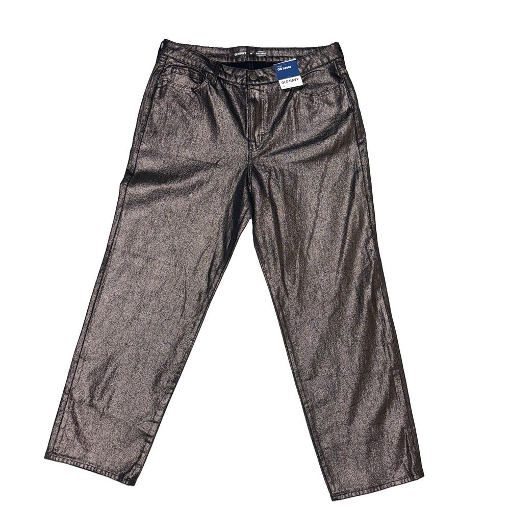 Old Navy Metallic Jeans OG Loose High Rise Gold Black Coated Baggy Denim NWT 14